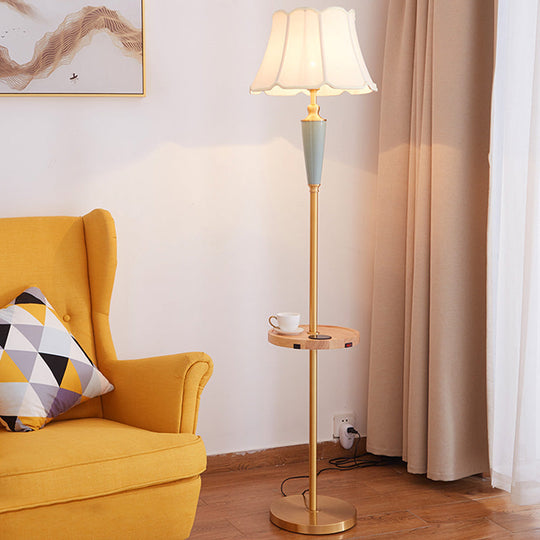 Classic Gold Fabric Floor Lamp with Tapered Shade - Ideal for Living Room