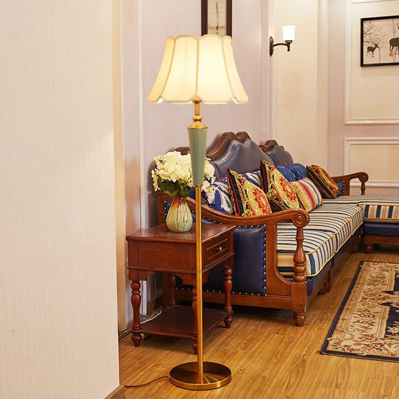 Classic Gold Fabric Floor Lamp with Tapered Shade - Ideal for Living Room