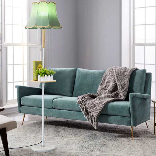 Simplicity 1-Light Floor Light with Wooden Tray - Flared Shaped Fabric Lamp