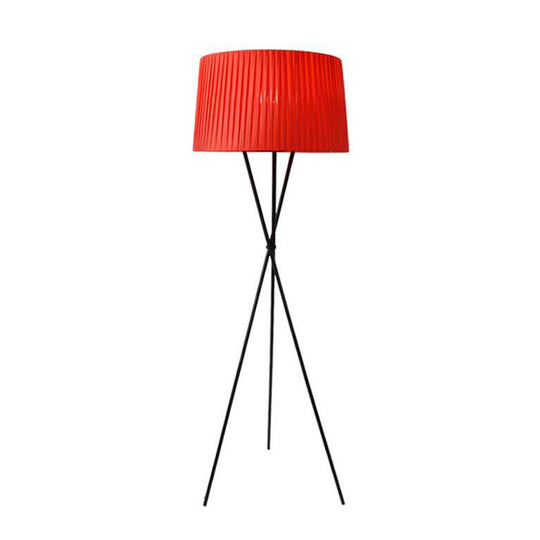 Classic Pleated Drum Shade Floor Lamp with Tripod Base - Single-Bulb Fabric Standing Light