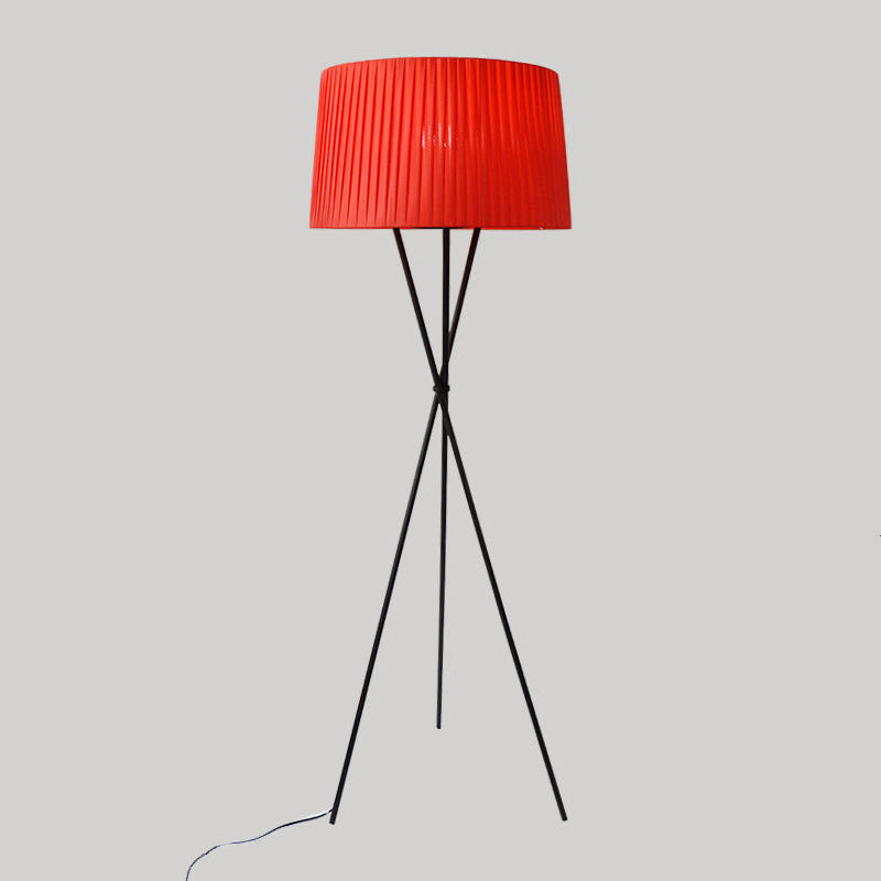 Classic Pleated Drum Shade Floor Lamp with Tripod Base - Single-Bulb Fabric Standing Light