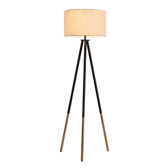 Minimalist Metal Tripod Floor Lamp with Drum Fabric Shade