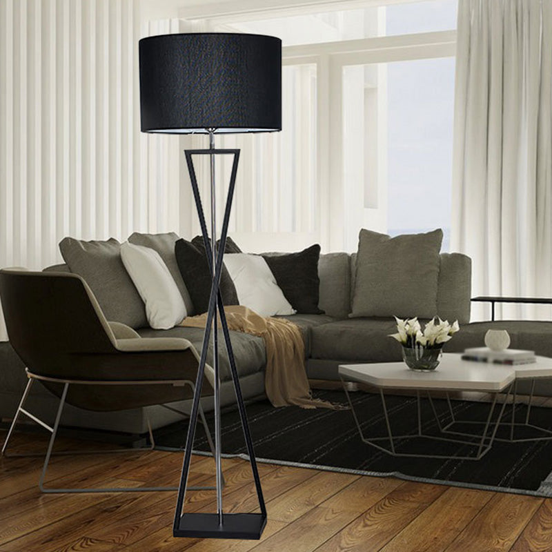 Drum Shape Floor Lamp: Simplicity Fabric Living Room Standing Light with Hourglass Base