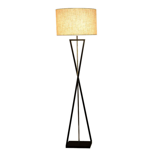 Drum Shape Floor Lamp: Simplicity Fabric Living Room Standing Light with Hourglass Base
