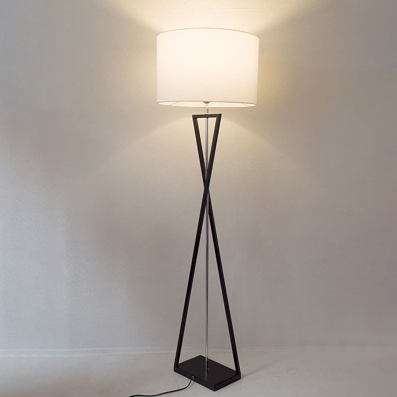Drum Shape Floor Lamp: Simplicity Fabric Living Room Standing Light with Hourglass Base