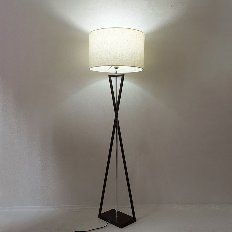 Drum Shape Floor Lamp: Simplicity Fabric Living Room Standing Light with Hourglass Base