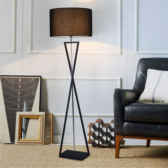 Stylish Hourglass Metal Floor Lamp with Artistic Drum Shade - Perfect for Living Rooms