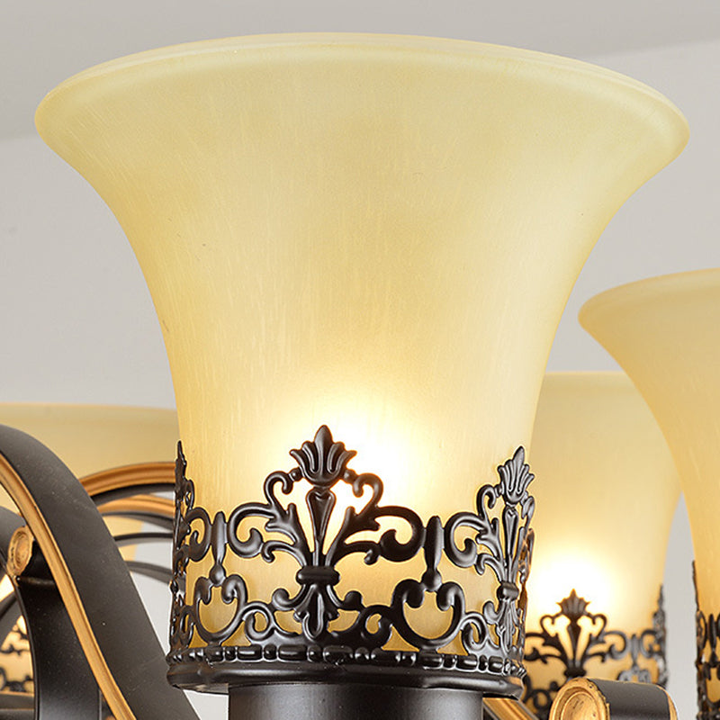 Traditional Bell Frosted Glass Chandelier Pendant Light for Living Room - Black, 3/6/8 Lights