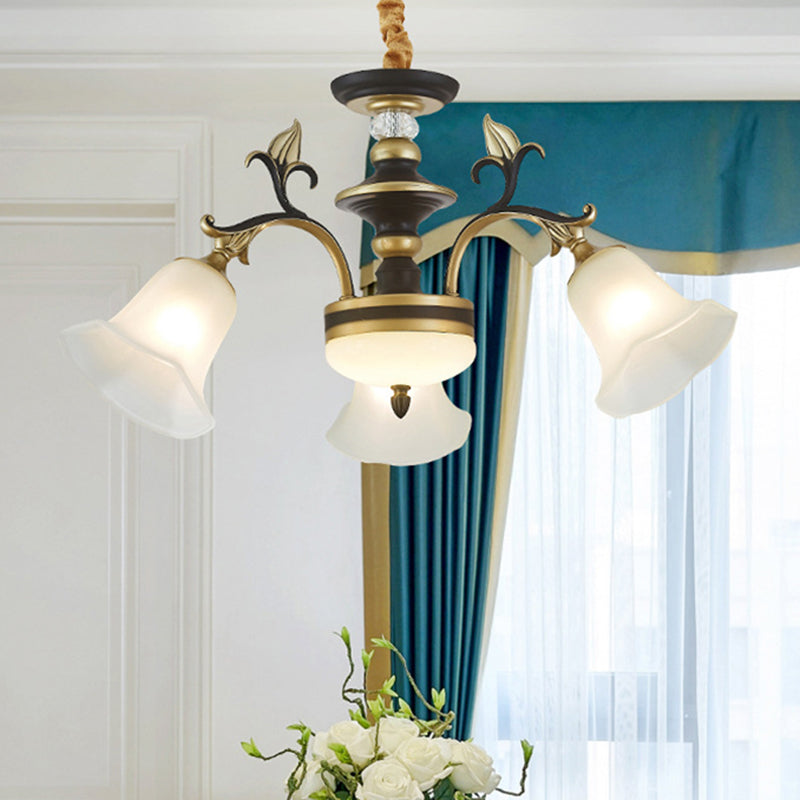 Traditional Flared Frosted Glass Ceiling Light Chandelier - 3/6 Lights, Brass Finish