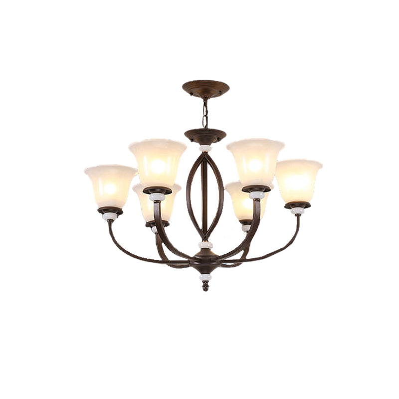 Traditional Bell Pendant Light: 3/6/8 Lights, Frosted Glass, Dark Coffee Finish