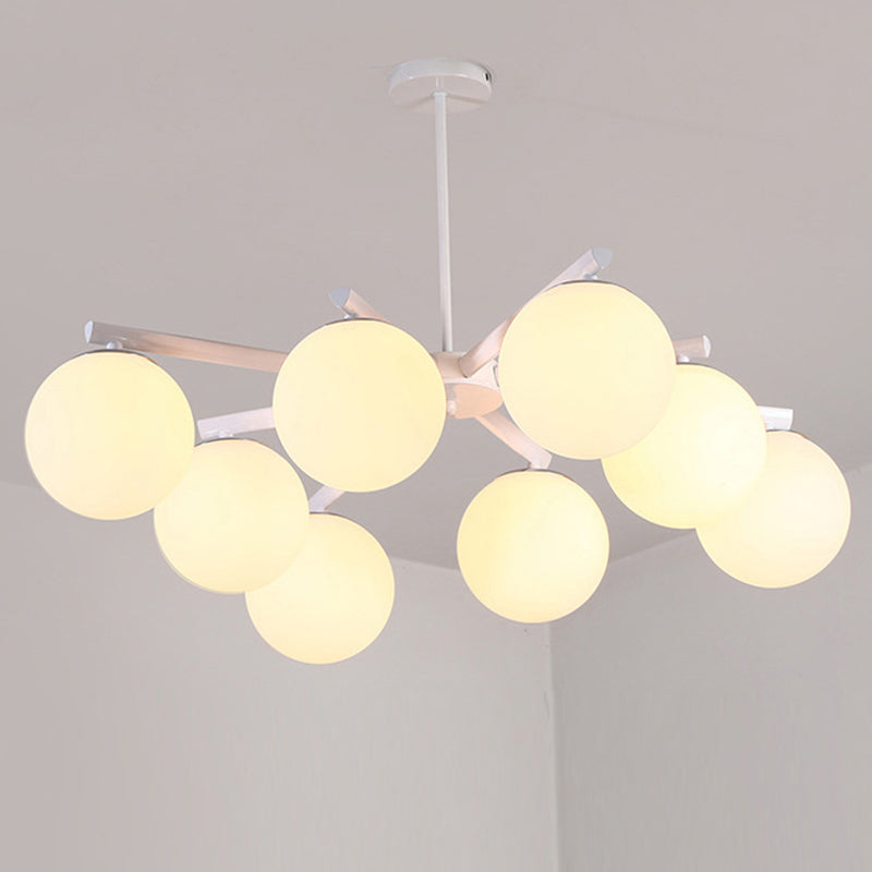 Traditional White Glass Globe Chandelier - 3/6/8 Light Pendant Fixture for Dining Room