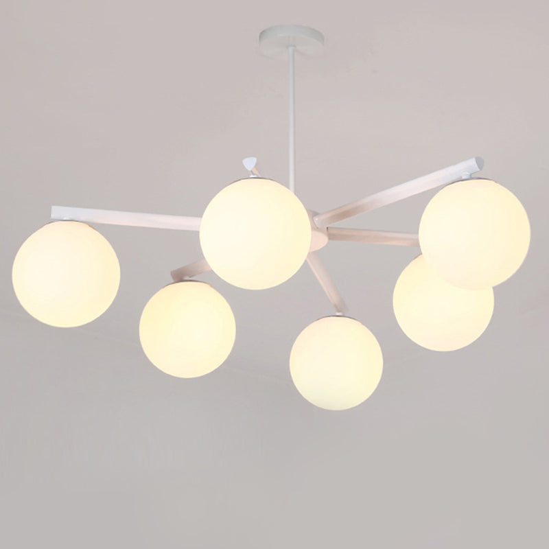 Traditional White Glass Globe Chandelier - 3/6/8 Light Pendant Fixture for Dining Room