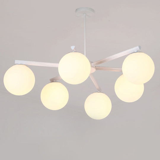 Traditional White Glass Globe Chandelier - 3/6/8 Light Pendant Fixture for Dining Room