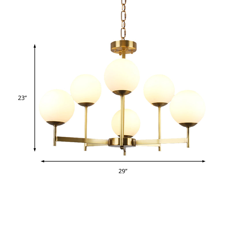 Traditional Brass Globe Chandelier Light with Frosted Glass - 6/8 Bulbs, Hanging Ceiling Fixture