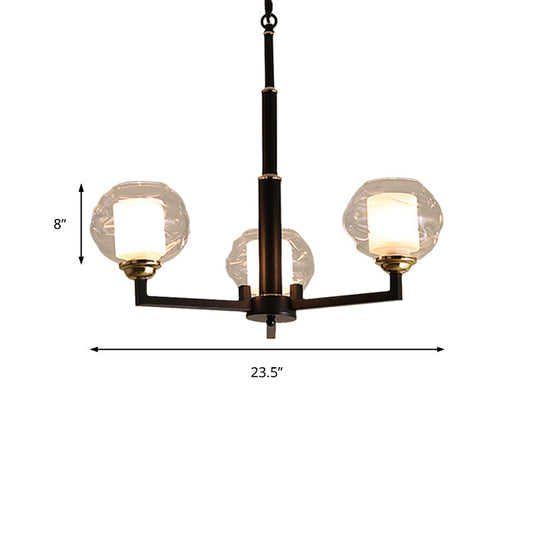Traditional Black Ceiling Lamp - 3/6/8 Bulbs, Clear Textured Glass, Living Room Pendant Light