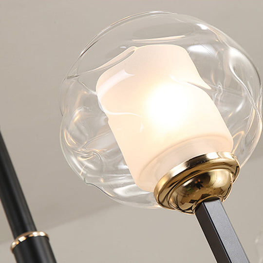 Traditional Black Ceiling Lamp - 3/6/8 Bulbs, Clear Textured Glass, Living Room Pendant Light