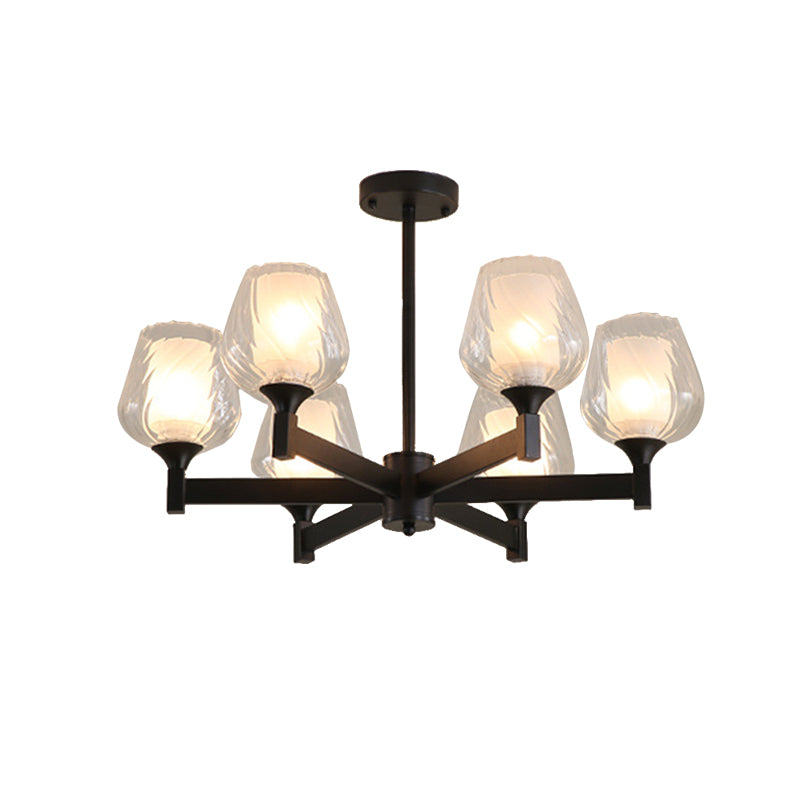 Classic Black Chandelier with Clear Textured Glass - 3/6/8 Lights, Traditional Dining Room Ceiling Lamp