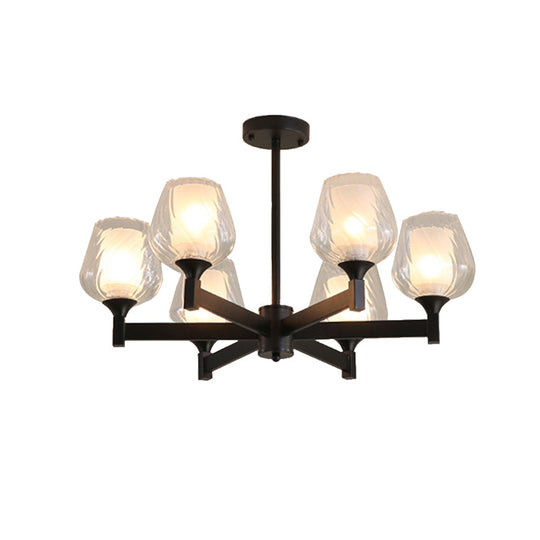 Classic Black Chandelier with Clear Textured Glass - 3/6/8 Lights, Traditional Dining Room Ceiling Lamp