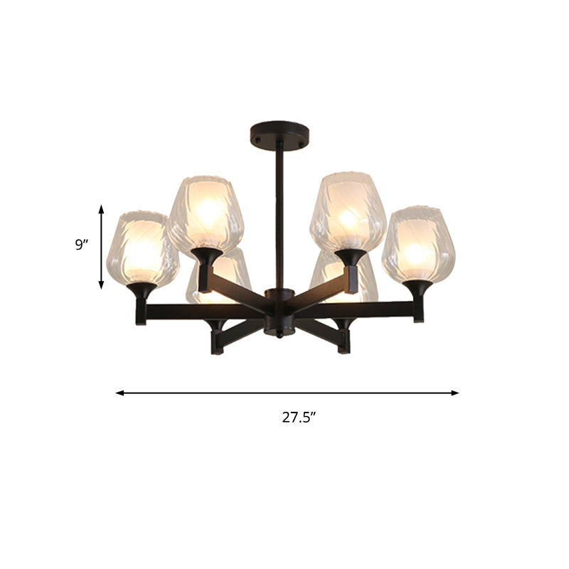Classic Black Chandelier with Clear Textured Glass - 3/6/8 Lights, Traditional Dining Room Ceiling Lamp