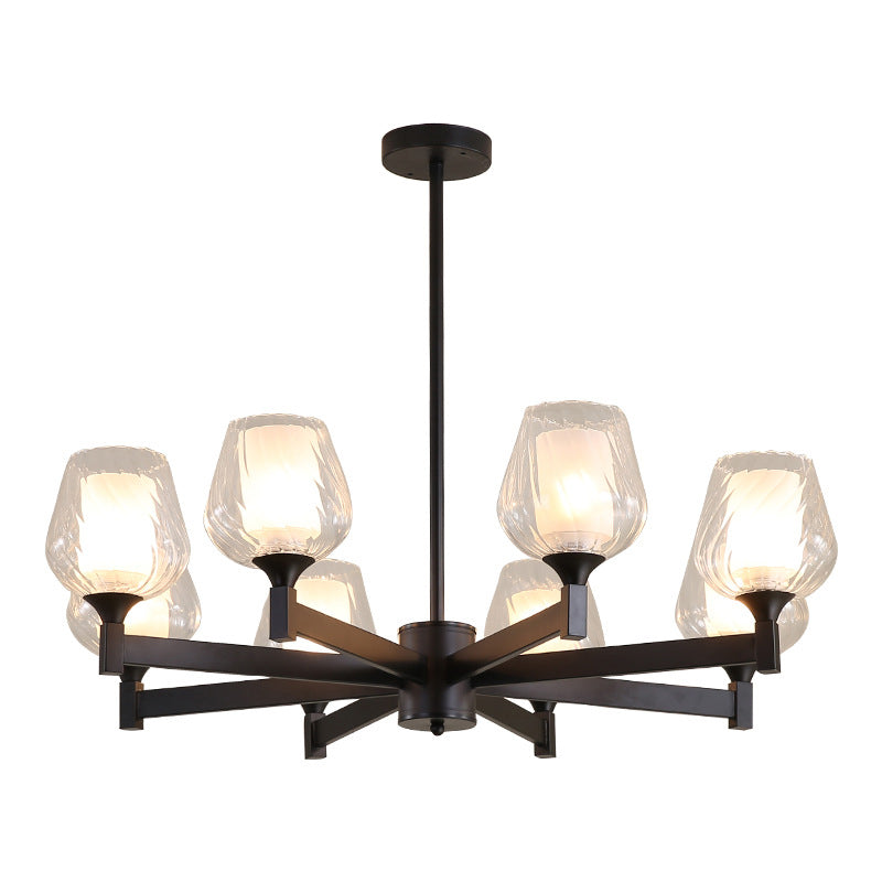 Classic Black Chandelier with Clear Textured Glass - 3/6/8 Lights, Traditional Dining Room Ceiling Lamp