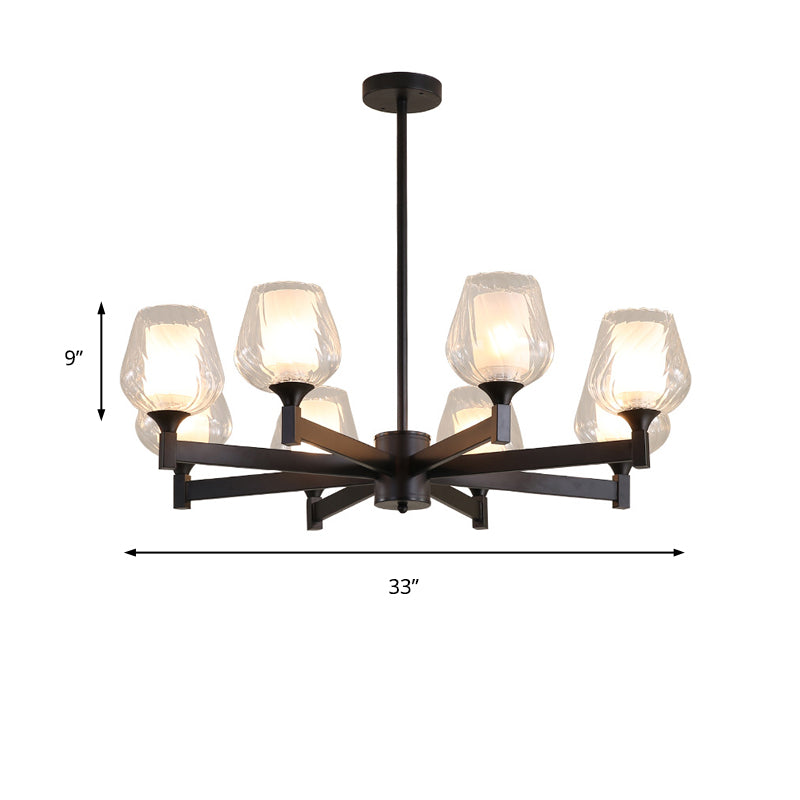 Classic Black Chandelier with Clear Textured Glass - 3/6/8 Lights, Traditional Dining Room Ceiling Lamp