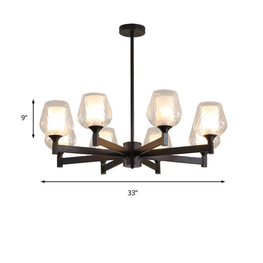 Classic Black Chandelier with Clear Textured Glass - 3/6/8 Lights, Traditional Dining Room Ceiling Lamp