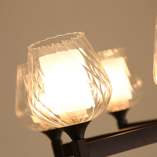 Classic Black Chandelier with Clear Textured Glass - 3/6/8 Lights, Traditional Dining Room Ceiling Lamp