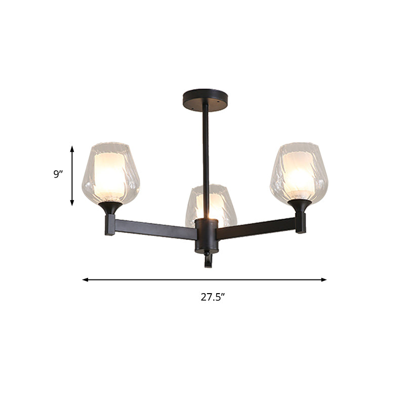 Classic Black Chandelier with Clear Textured Glass - 3/6/8 Lights, Traditional Dining Room Ceiling Lamp