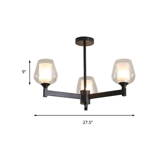 Classic Black Chandelier with Clear Textured Glass - 3/6/8 Lights, Traditional Dining Room Ceiling Lamp