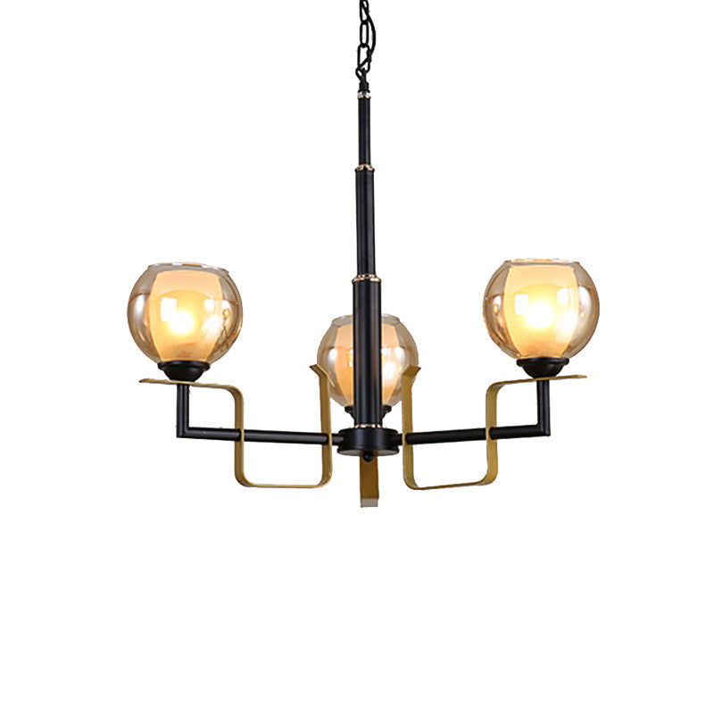 Amber Glass Pendant Chandelier - Traditional Black Bubble - Multiple Lighting Positions - Bedroom Ceiling Fixture