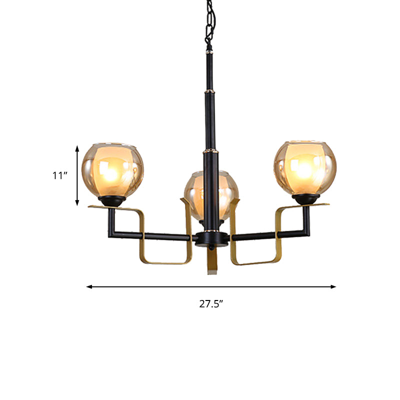 Amber Glass Pendant Chandelier - Traditional Black Bubble - Multiple Lighting Positions - Bedroom Ceiling Fixture