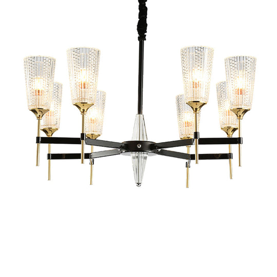 Traditional Glass Cone Pendant Chandelier - Clear 6/8 Lights, Ideal for Living Room