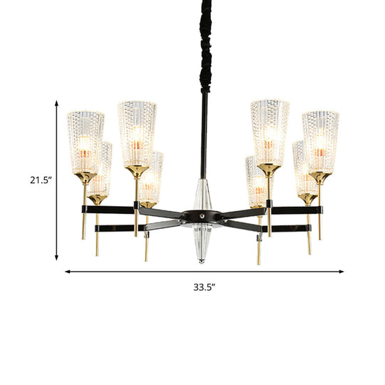 Traditional Glass Cone Pendant Chandelier - Clear 6/8 Lights, Ideal for Living Room