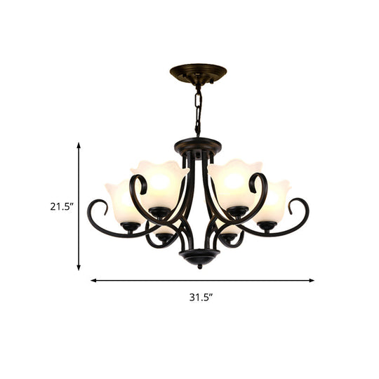 Traditional Flower Shape Frosted Glass Ceiling Chandelier with Black Finish - Ideal for Living Room - 3/6/8 Lights