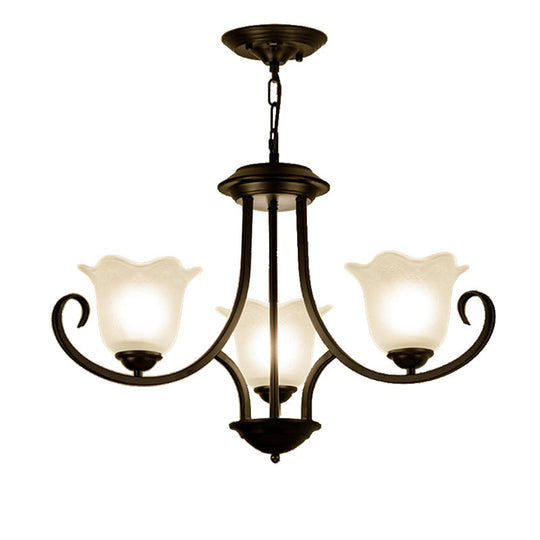 Traditional Flower Shape Frosted Glass Ceiling Chandelier with Black Finish - Ideal for Living Room - 3/6/8 Lights
