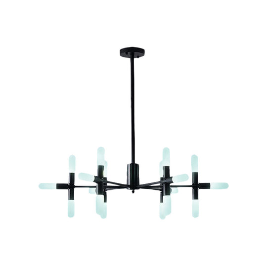 Contemporary Tubular Chandelier: 18/36-Light Black/Gold Metal Hanging Lamp with Starburst Design