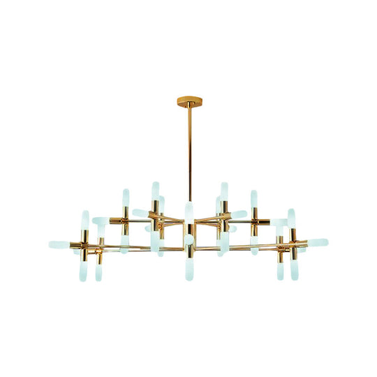 Contemporary Tubular Chandelier: 18/36-Light Black/Gold Metal Hanging Lamp with Starburst Design
