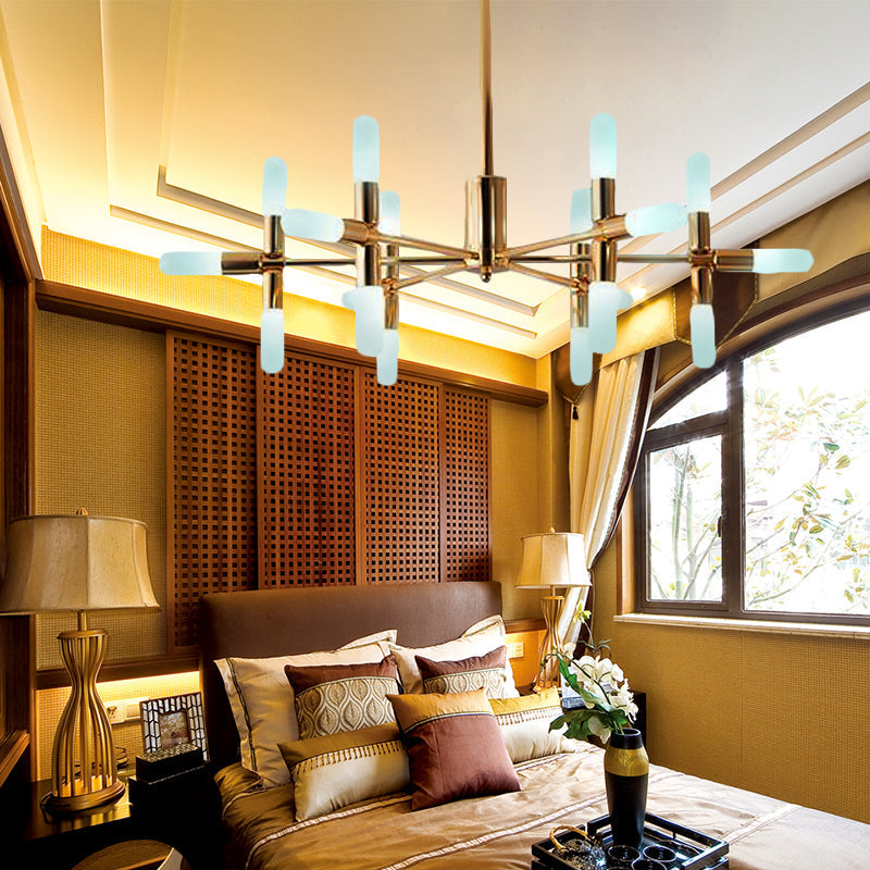 Contemporary Tubular Chandelier: 18/36-Light Black/Gold Metal Hanging Lamp with Starburst Design