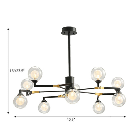Contemporary Black Glass Sphere Chandelier with Radial Design - LED Hanging Light Kit (6/8/10 Lights)