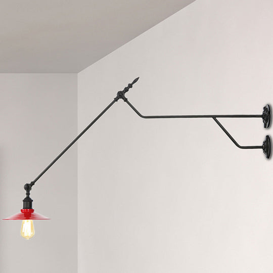 1-Light Industrial Wall Mounted Sconce with Metal Cone Shade in Black, Red and White for Living Room