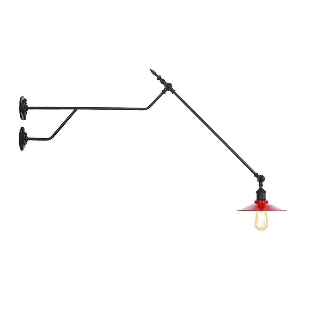 1-Light Industrial Wall Mounted Sconce with Metal Cone Shade in Black, Red and White for Living Room