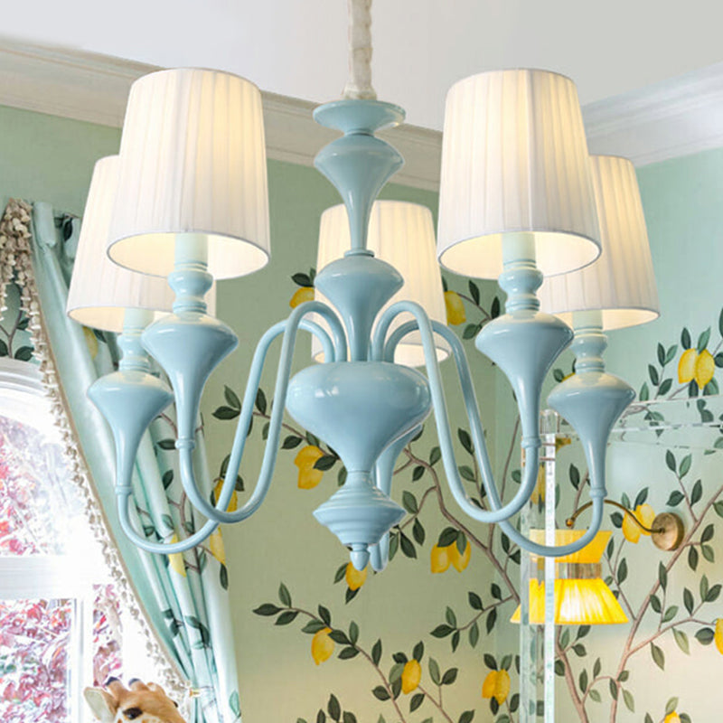 Blue Nordic Style Cylinder Chandelier: Metal Hanging Light for Study Room