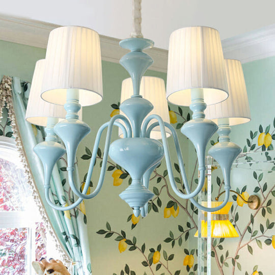 Blue Nordic Style Cylinder Chandelier: Metal Hanging Light for Study Room