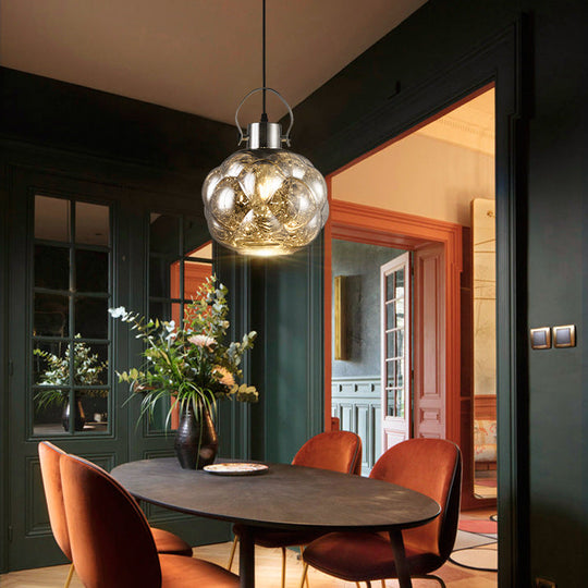Hand Blown Glass Pendant Light - Modern Global Design - 1 Light - Chrome/Gold/Rose Gold - Ideal for Dining Room