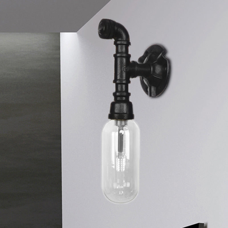 Industrial Black Capsule Shade Sconce Light with Clear Glass, Wall Mount Corridor Lighting