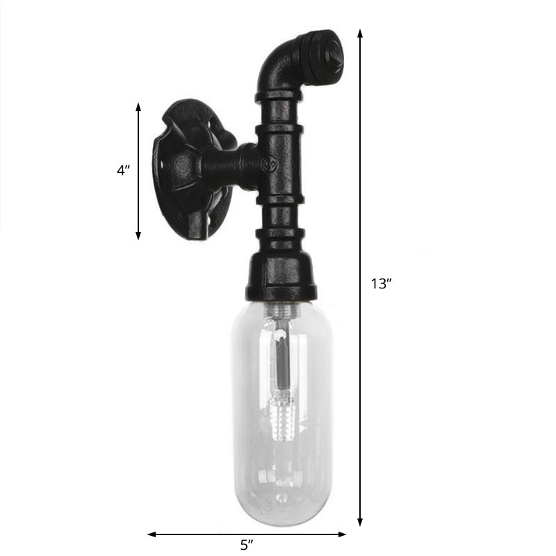Industrial Black Capsule Shade Sconce Light with Clear Glass, Wall Mount Corridor Lighting