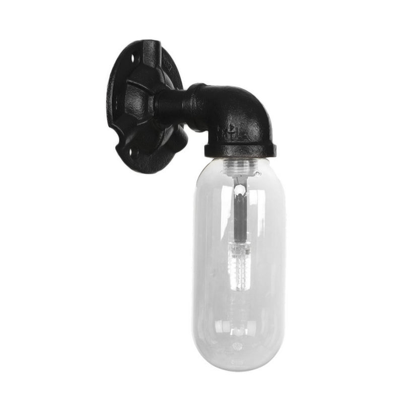 Industrial Black Capsule Shade Sconce Light with Clear Glass, Wall Mount Corridor Lighting