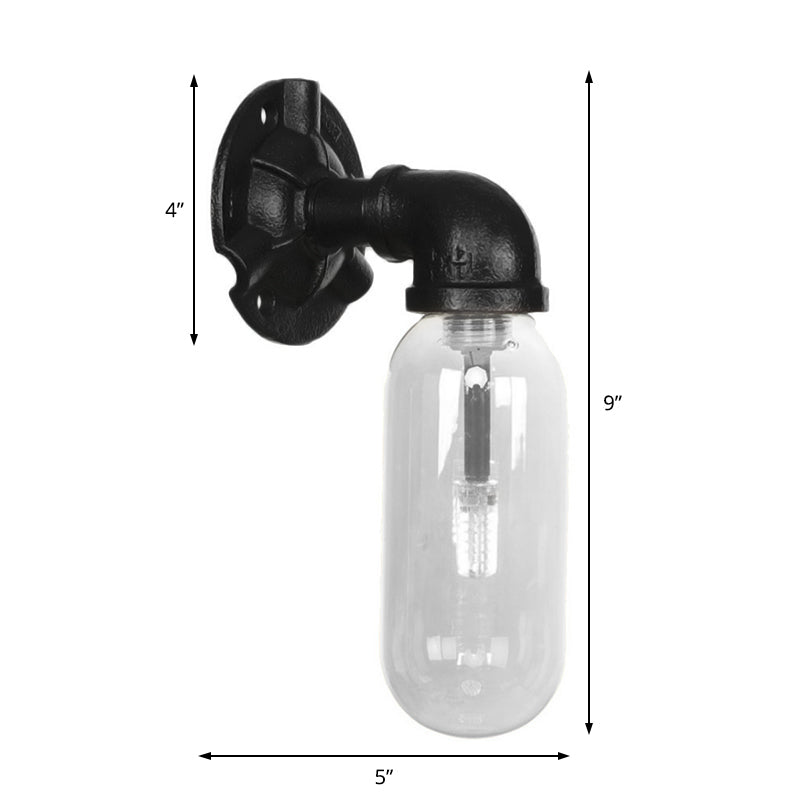 Industrial Black Capsule Shade Sconce Light with Clear Glass, Wall Mount Corridor Lighting