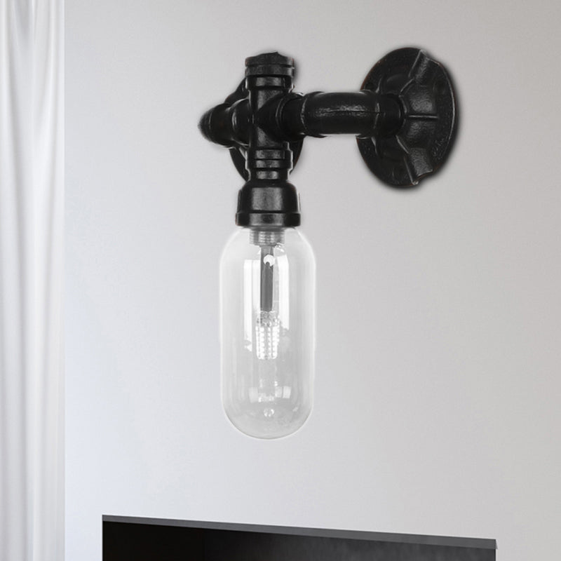 Industrial Black Capsule Shade Sconce Light with Clear Glass, Wall Mount Corridor Lighting