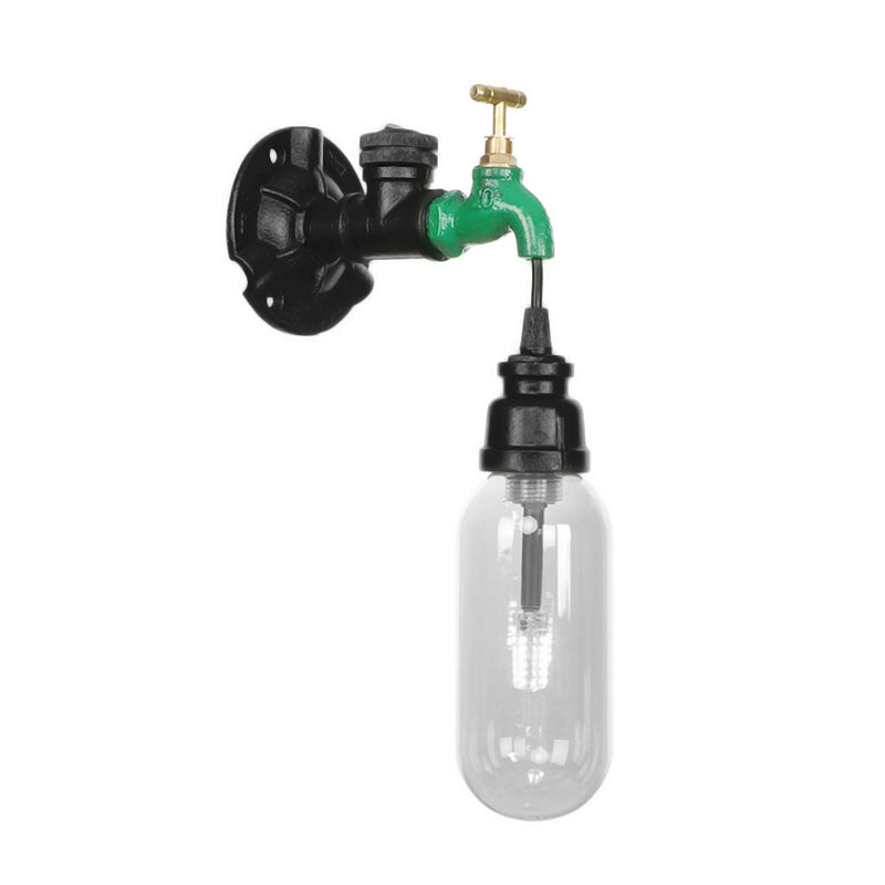 Single Bulb Industrial Wall Sconce with Clear Glass Shade and Black Pipe Mount